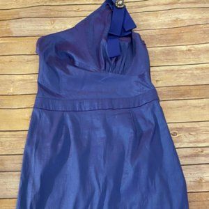 Badgley Mischka Women's Sleeveless Blue Iridescent Button Rhinestone Detail SZ 8